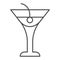 Cocktail drink thin line icon, beverage concept, Cocktail with cherry sign on white background, Beach cocktail icon in