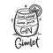 Cocktail Gimlet and its ingredients in vintage style. Hand draw vector illustration