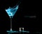 Cocktail Glass with Blue Spirit Drink Splashing. Template Design