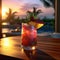 cocktail in glass.Summer alcoholic cocktail.Refreshing cocktail on beach.Background