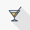 Cocktail glass whith umbrella, juice drink thin line flat color icon. Linear vector symbol. Colorful long shadow design.