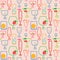 Cocktail glasses contour seamless pattern in various colours, sizes, and styles.