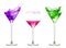 Cocktail glasses full of colorful drinks. Set of exotic liquors with Sample Text