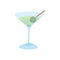 Cocktail with green olive icon, cartoon style