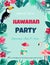 Cocktail with hibiscus flowers and palm leaves. Invitation, banner, card, poster, flyer