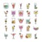 Cocktail icon drink liquor alcohol fresh glass cups party icons set