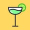 Cocktail with lime. Fruit drink. Martini. Cartoon alcohol icon. Vector flat glass