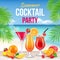 Cocktail party poster. Invitation to drinking alcohol summer party martini whiskey margarita vector realistic placard