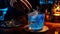 cocktail and pour on a flamed blue light