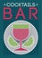 Cocktails Bar graphic linear geometric pattern stylized poster, emblem, sign, badge design. Cocktail glass and citrus slices. Vect