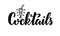 Cocktails black lettering on white background