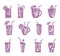 Cocktails glasses cups silhouette style icon set vector design