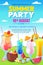 Cocktails party or summer picnic poster, banner layout. Beach bar background. Vector illustration