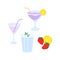 Cocktails. A set of cute cartoon illustrations depicting various summer cold drinks.