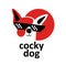 Cocky dog logo in black glasses. Dude, confident, cocky emotions. Dog hand drawn style It can be used for sticker, patch