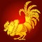 Cocky rooster gold on red background