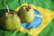 Coco Gelado Drinking Coconuts Brazilian Flag