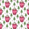 Cocoa background with winter trees. Sweet seamless pattern. Vector illustration