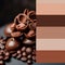 Cocoa beans, coffee beans and chocolates with color palette in brown shades. AI generated