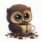 Cocoa with a Cute Companion Chibi Owl\\\'s Winter Ritual - Generative AI