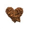 Cocoa powder or coffee in the shape of a heart.