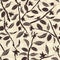 Cocoa tree branches bearing flowers and fruit pods on a chocolate tablet background. Seamless vector pattern.