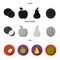 Coconut, apple, pear, watermelon.Fruits set collection icons in black, flat, monochrome style vector symbol stock