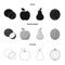 Coconut, apple, pear, watermelon.Fruits set collection icons in black,monochrome,outline style vector symbol stock