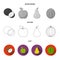 Coconut, apple, pear, watermelon.Fruits set collection icons in flat,outline,monochrome style vector symbol stock