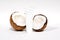 Coconut beauty skincare products. White cream tube with face, hand or body milk or lotion with fresh coconut