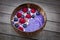 Coconut bowl with blueberries raspberries and coconut