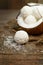 Coconut candy on a wooden surface