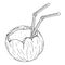 Coconut with a cocktail straw icon. Vector illustration of a broken coconut for cocktails.