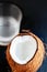 Coconut with Coconut Water in a Glass. Coconut Milk. Coco nut cu