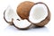 Coconut coconuts fruit sliced portion fruits on white