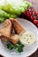 Coconut crusted salmon fillet with tartar sauce