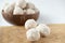 Coconut energy balls with almond. healthy sugar free concept. keto diet recipe.