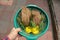 Coconut and Flower offerings for God in Hindu religious ceremony or holy festival in Indian Temples