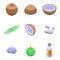 Coconut icons set, isometric style