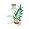 Coconut milk in a glass bottle.  Healthy lifestyle.