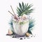 Coconut milk shake. Watercolor AI drawn illustration on white background