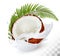 Coconut in a milk splash on a transparent background.