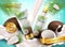 Coconut Natural Cosmetics Ads Banner Concept Poster Card. Vector