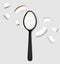 Coconut oil in a black spoon with scattered coco pieces isolated on gray background. Top view