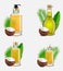 Coconut oil bottle set vector realistic illustration