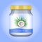 Coconut oil in realistic glass jar. Vector packaging design template and emblem - beauty, medical and cosmetic oil. Mock