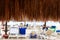 Coconut Palm Leaf Beach Umbrella With Beachgoers in Mexico