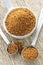 Coconut palm sugar in measuring spoons