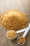 Coconut palm sugar in measuring spoons