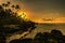 Coconut palm trees on the beach during the sunrise on Upolu, Samoa